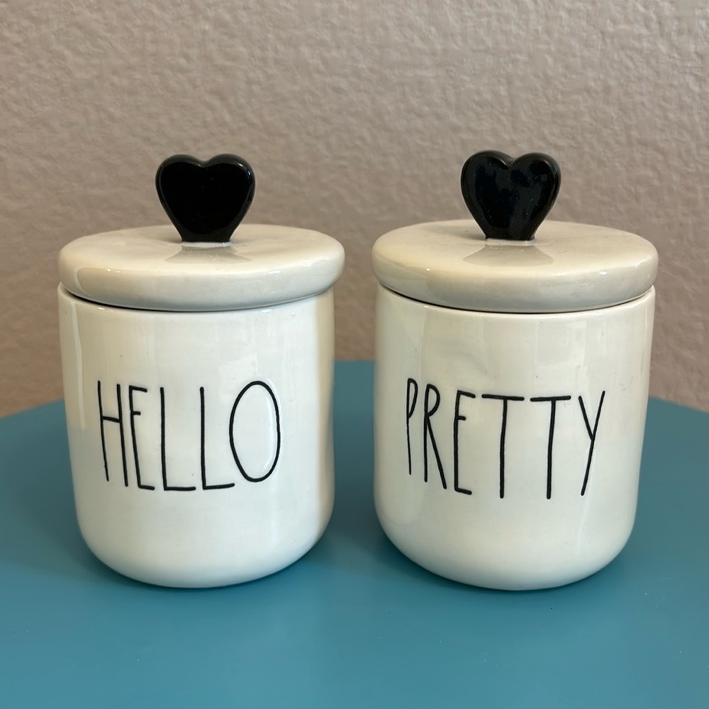 Hello Pretty Rae Dunn Jars with Heart Toppers
